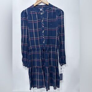 Tommy Hilfiger Kensington 100% Cotton Long-Sleeve Tiered‎ Plaid Dress Size 6 NWT